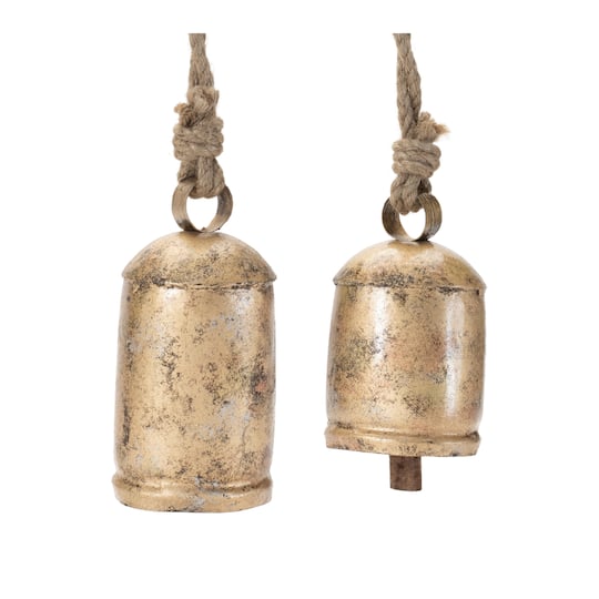 Melrose Distressed Metal Bell Ornaments Set in Gold | Michaels®